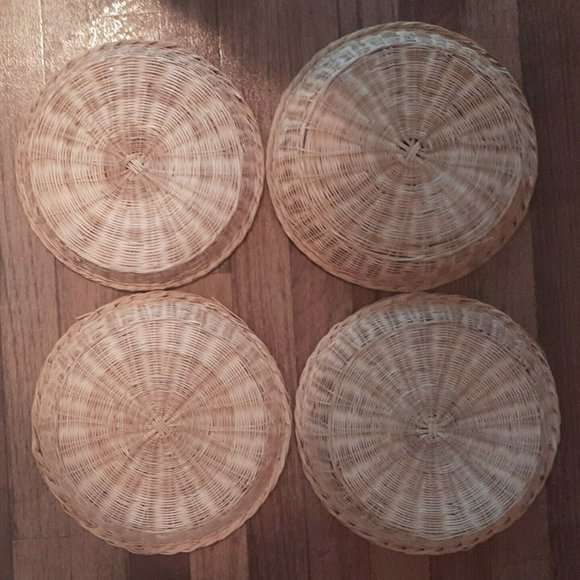 4 VTG Wicker Rattan Paper Plate Holders Natural Beige Chargers Picnic Kitchen - Picture 6 of 6